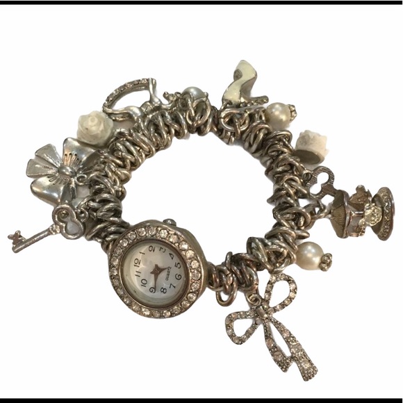 Vintage Silver Charm Bracelet Quartz Watch